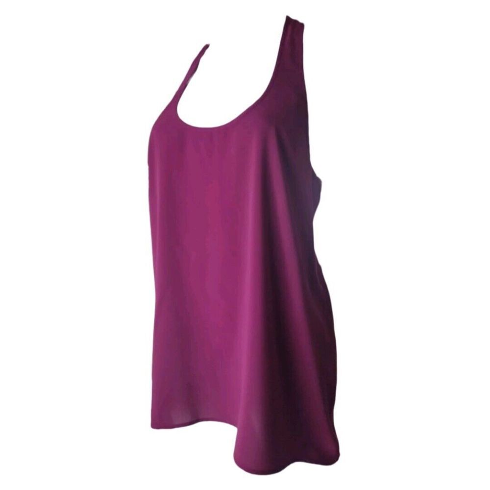 Frenchi Tank‎ Top Women L Purple Sheer Race Back Sleeveless Blouse Relaxed Fit